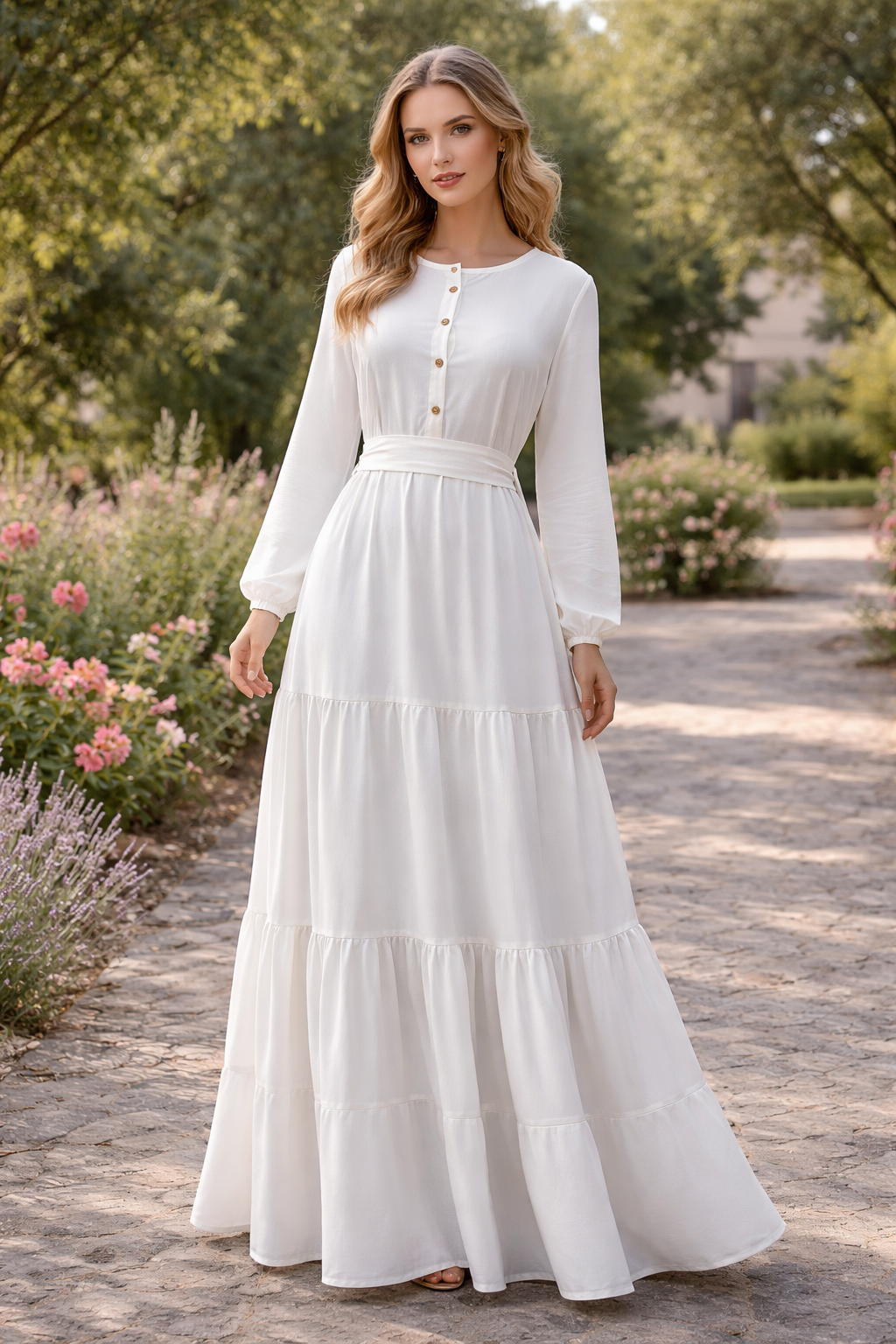SARINKU WHITE&PINK CY crush fabric, with crepe lining for no transparency Umbrella Pattern Bishop Sleeves with Elastic Cuffs Puff Sleeve Pattern Without Belt Without Dupatta