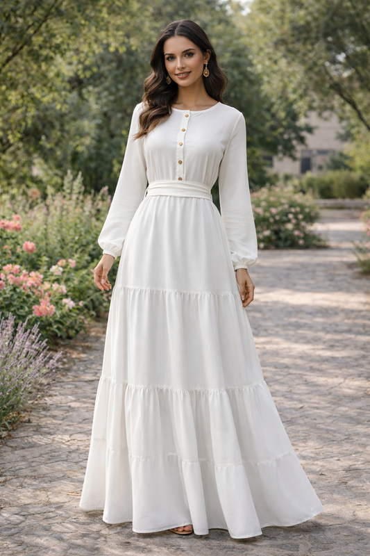 SARINKU WHITE&PINK CY crush fabric, with crepe lining for no transparency Umbrella Pattern Bishop Sleeves with Elastic Cuffs Puff Sleeve Pattern Without Belt Without Dupatta