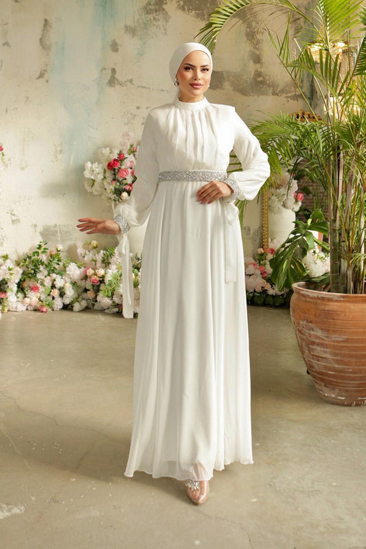 FANCY GEORGETTE ABAYA WITH DIAMOND WORK BELT AND SLEEVE DIAMOND