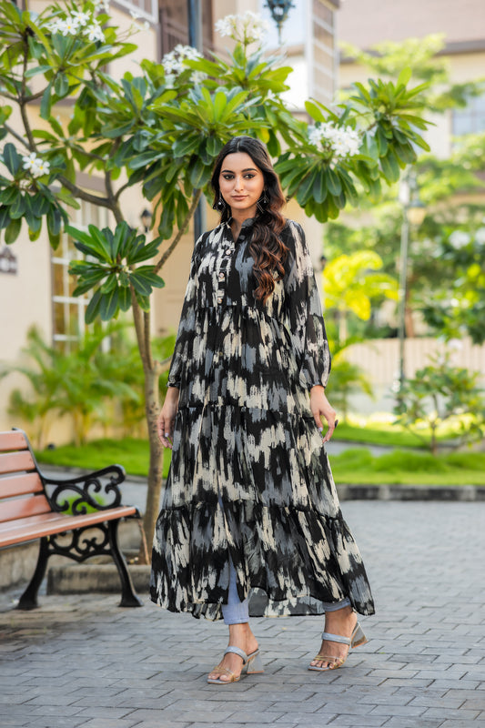 GEORGET PRINTED BLACK KURTI