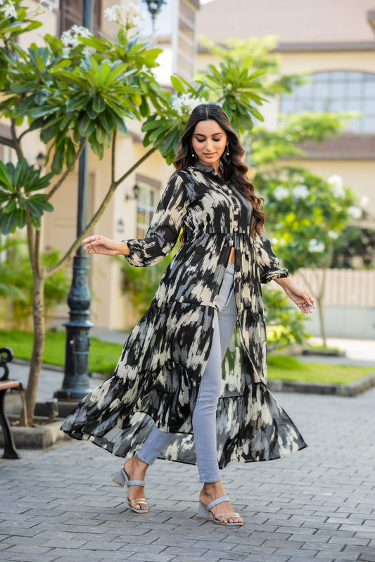 GEORGET PRINTED BLACK KURTI