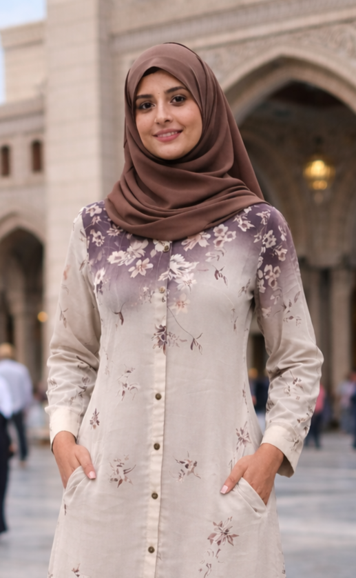 SARINKU OFF WHITE  Nida Fabric no transparency Front Button Open Pattern Floral Print Shirt Style Cuffs Balloon Sleeve Pattern With Pocket Front Open Buttons Feeding Friendly Without Dupatta