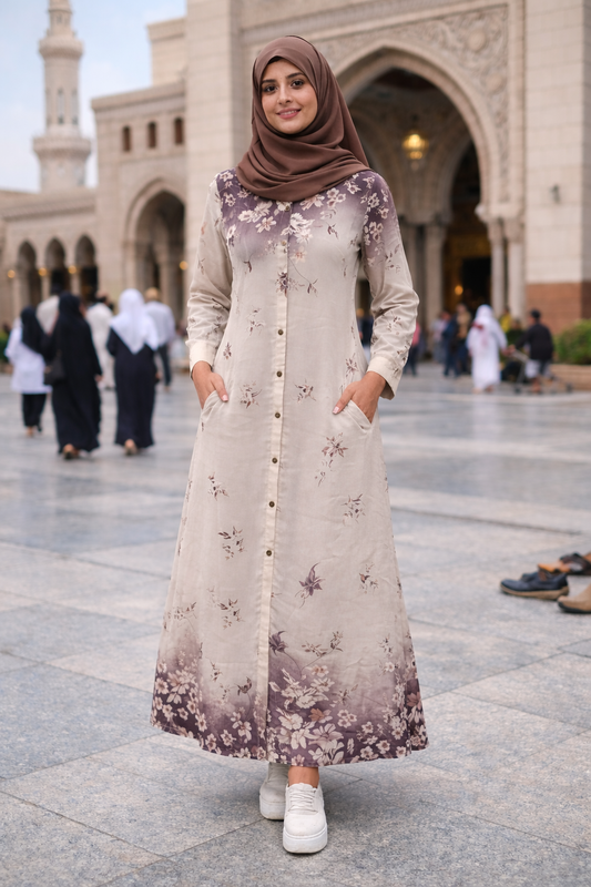 SARINKU OFF WHITE  Nida Fabric no transparency Front Button Open Pattern Floral Print Shirt Style Cuffs Balloon Sleeve Pattern With Pocket Front Open Buttons Feeding Friendly Without Dupatta